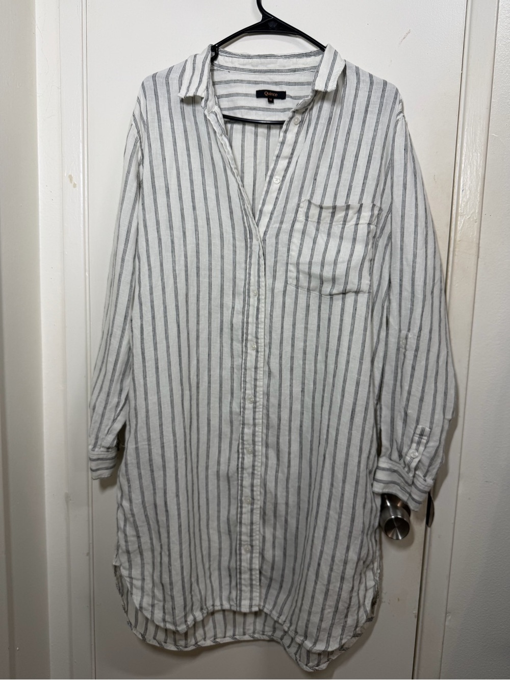 Quince 100% european linen Stripe Button Down shirt dress medium lightweight